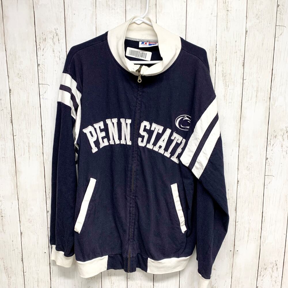Vtg Russell Athletic Jacket Women Size Large Long Sleeve Collared Full‎ Zip Navy